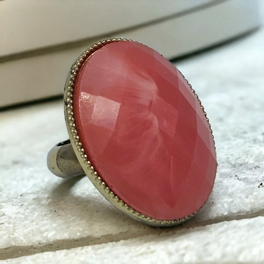 Statement Ring Faux Coral Stretch Vintage Gem Large Cocktail Costume Jewelry